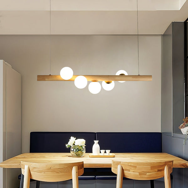 Spiral Glass Ball Chandelier with Wood Frame for Dining Room and Foyer