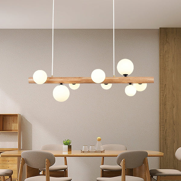 Spiral Glass Ball Chandelier with Wood Frame for Dining Room and Foyer