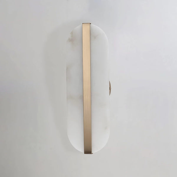 Alabaster Oval Wall Sconce with Brass Band, ADA Vertical or Horizontal Light for Bedroom and Hallway