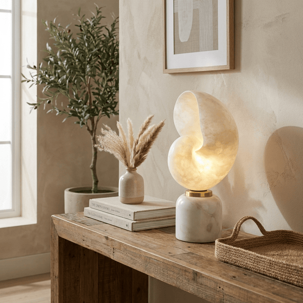 alabaster brass shell table lamp