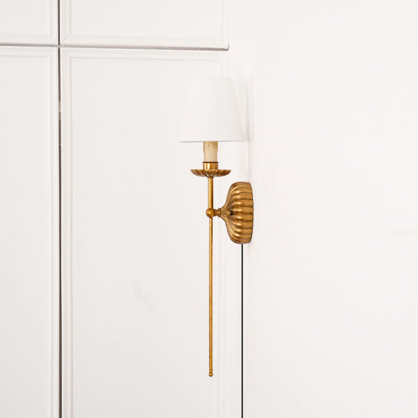 antique gold iron fabric plug in wall lamp