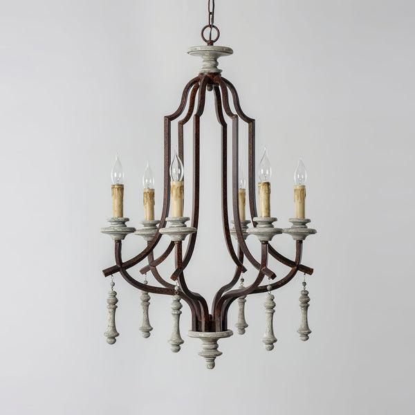 antique gray wash bent wood 6 light chandelier