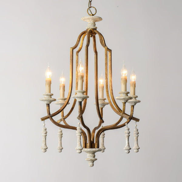 antique gray wash bent wood 6 light chandelier
