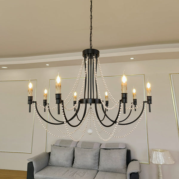 antiqued ivory wood beaded iron chandelier