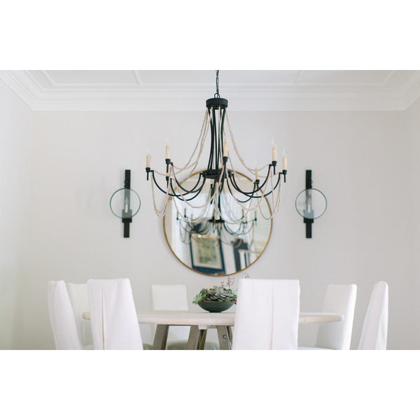 antiqued ivory wood beaded iron chandelier