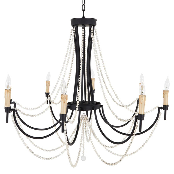 antiqued ivory wood beaded iron chandelier