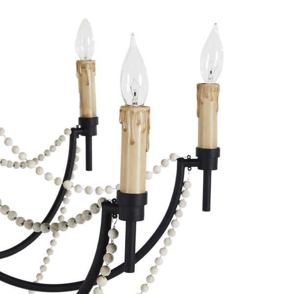 antiqued ivory wood beaded iron chandelier