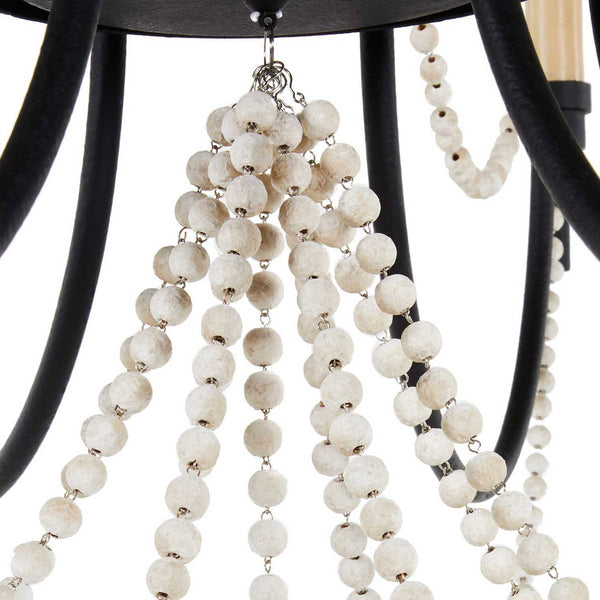 antiqued ivory wood beaded iron chandelier
