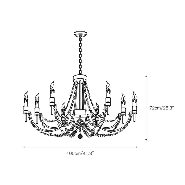 antiqued ivory wood beaded iron chandelier