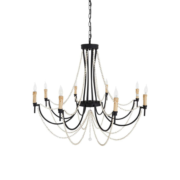 antiqued ivory wood beaded iron chandelier
