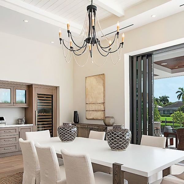 antiqued ivory wood beaded iron chandelier