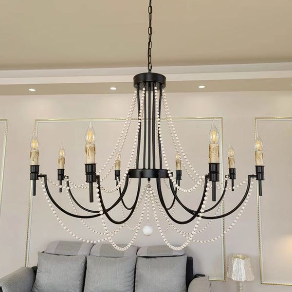 antiqued ivory wood beaded iron chandelier