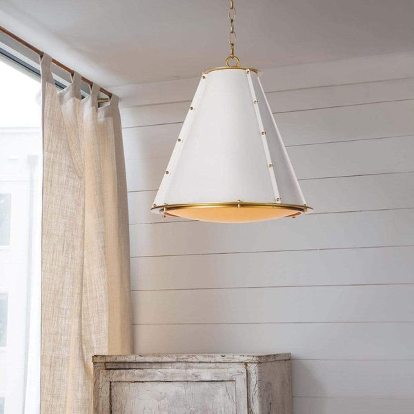 antiqued white iron cone pendant light gold interior