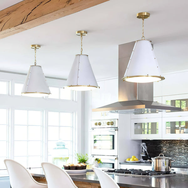 antiqued white iron cone pendant light gold interior