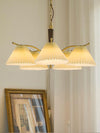 beige pleated fabric brass ash wood chandelier
