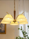 beige pleated fabric brass ash wood chandelier