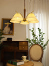 beige pleated fabric brass ash wood chandelier