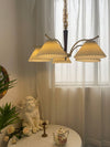 beige pleated fabric brass ash wood chandelier