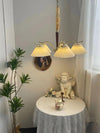 beige pleated fabric brass ash wood chandelier