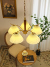 beige pleated fabric brass ash wood chandelier
