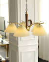 beige pleated fabric brass ash wood chandelier