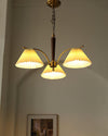 beige pleated fabric brass ash wood chandelier