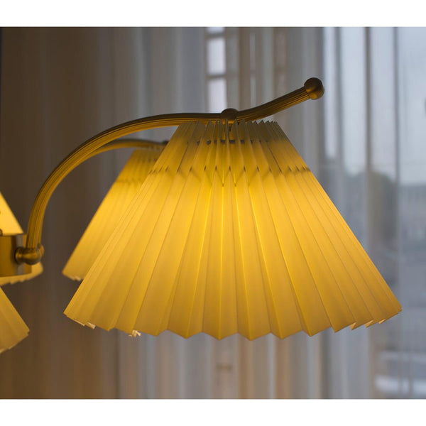beige pleated fabric brass ash wood chandelier