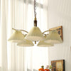 beige pleated fabric brass ash wood chandelier