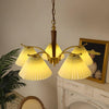 beige pleated fabric brass ash wood chandelier