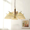 beige pleated fabric brass ash wood chandelier