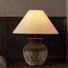 black ceramic table lamp beige fabric shade bedside reading