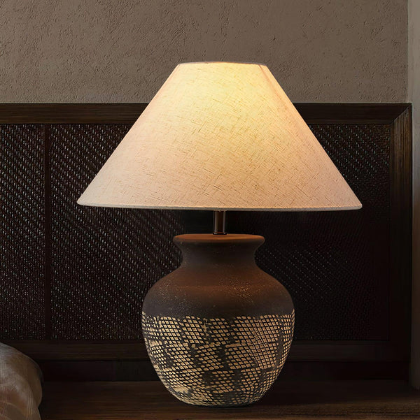 black ceramic table lamp beige fabric shade bedside reading