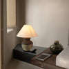 black ceramic table lamp beige fabric shade bedside reading