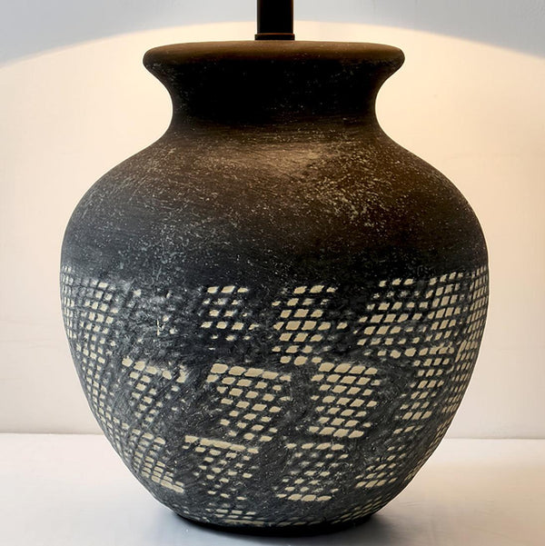 black ceramic table lamp beige fabric shade bedside reading