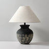 black ceramic table lamp beige fabric shade bedside reading