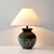 black ceramic table lamp beige fabric shade bedside reading
