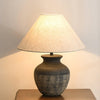 black ceramic table lamp beige fabric shade bedside reading