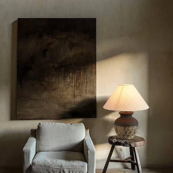black ceramic table lamp beige fabric shade bedside reading