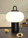 black metal glass table lamp with handle for bedside reading