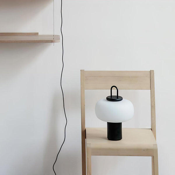 black metal glass table lamp with handle for bedside reading