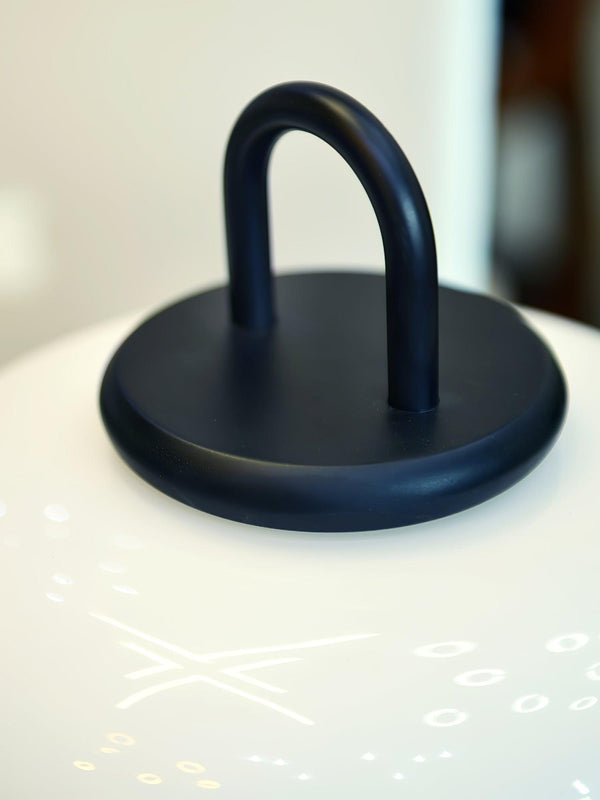 black metal glass table lamp with handle for bedside reading