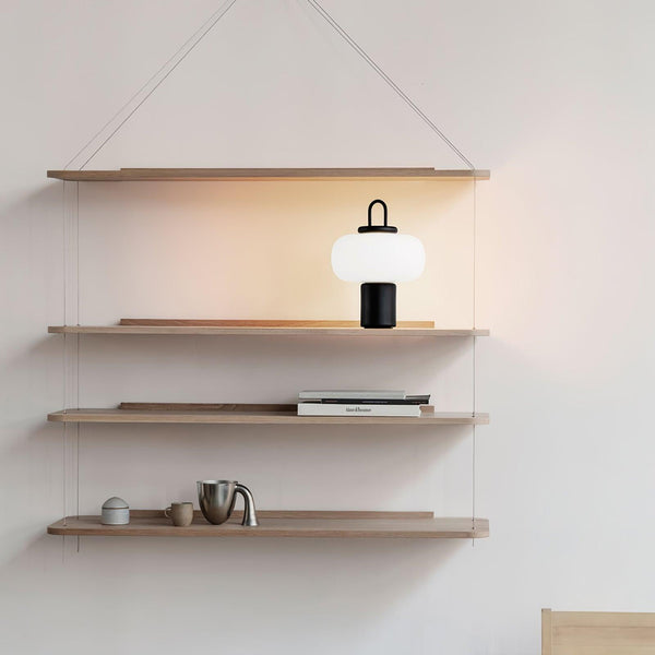 black metal glass table lamp with handle for bedside reading