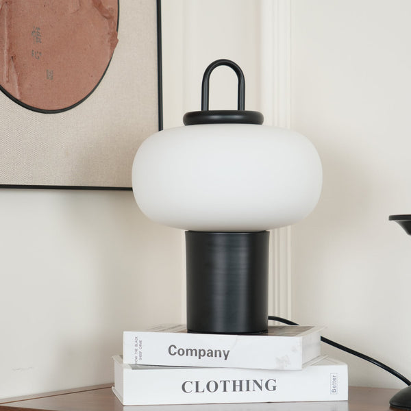 black metal glass table lamp with handle for bedside reading