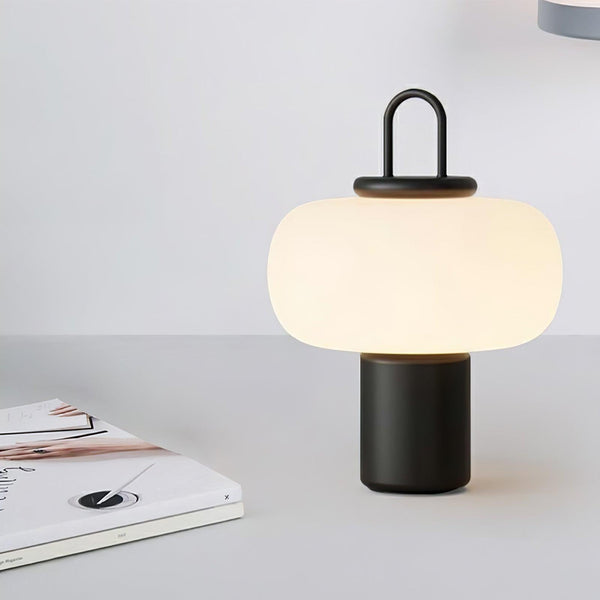 black metal glass table lamp with handle for bedside reading