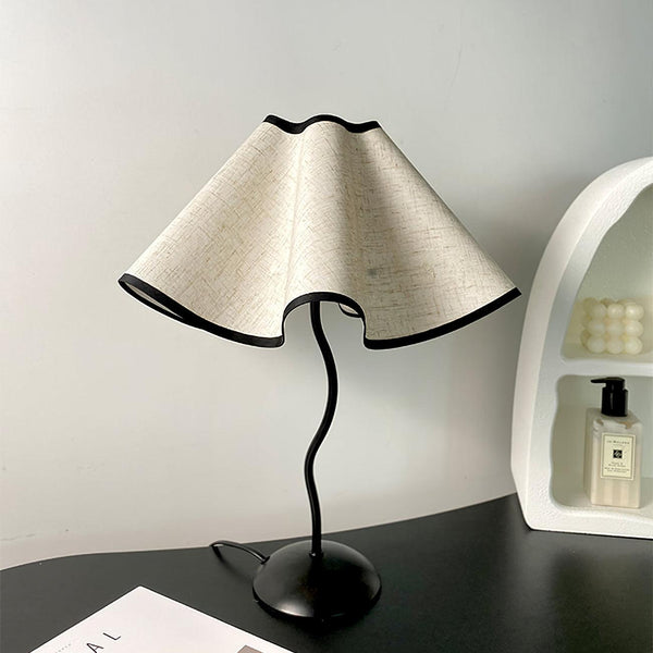 black metal table lamp with white linen shade for bedside and office