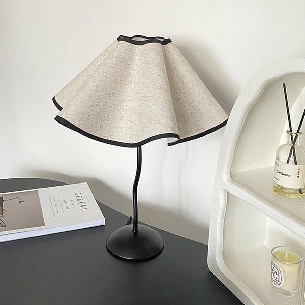 black metal table lamp with white linen shade for bedside and office