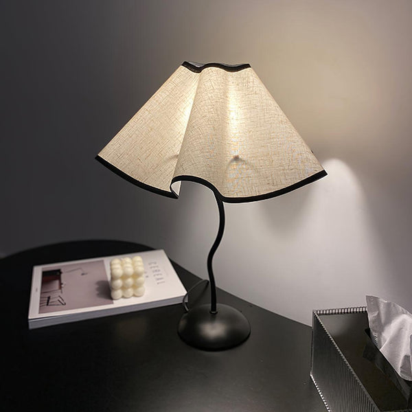 black metal table lamp with white linen shade for bedside and office