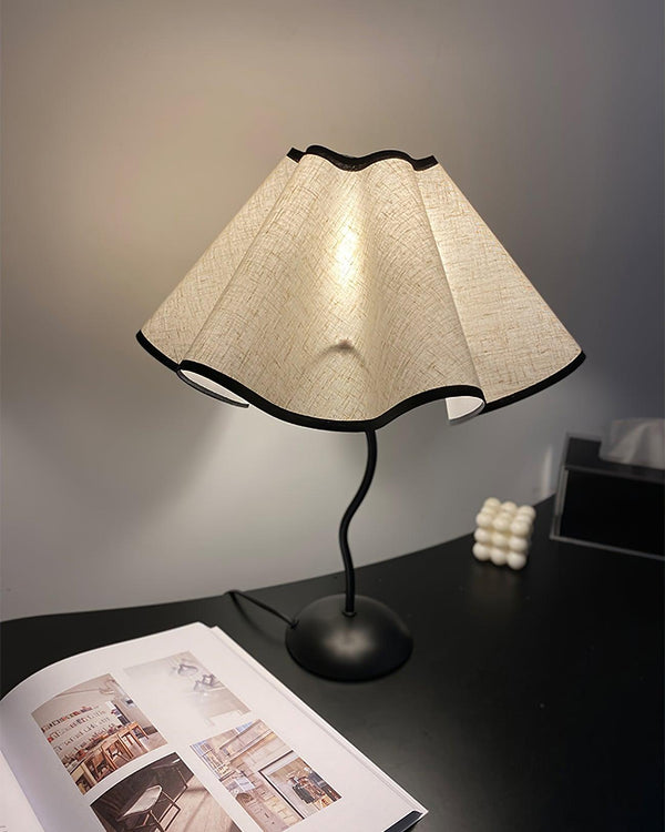 black metal table lamp with white linen shade for bedside and office