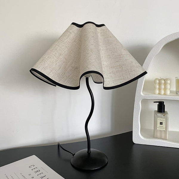 black metal table lamp with white linen shade for bedside and office