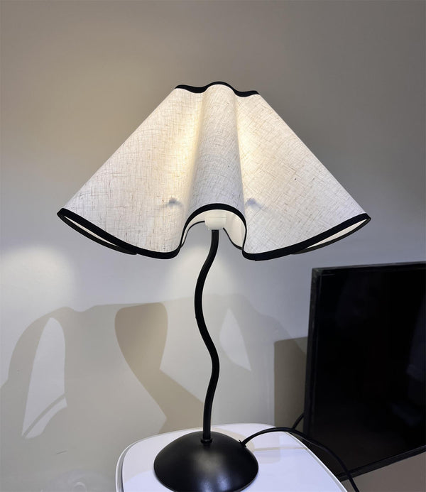 black metal table lamp with white linen shade for bedside and office